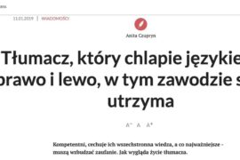 Nagłówek artykułu Anity Czupryn w Polska+ (11.01.2019) o życiu tłumacza