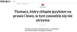 Polska+ article header with author Anita Czupryn, date 11.01.2019, and a large Polish headline about a translator.