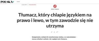 Polska+ article header with author Anita Czupryn, date 11.01.2019, and a large Polish headline about a translator.